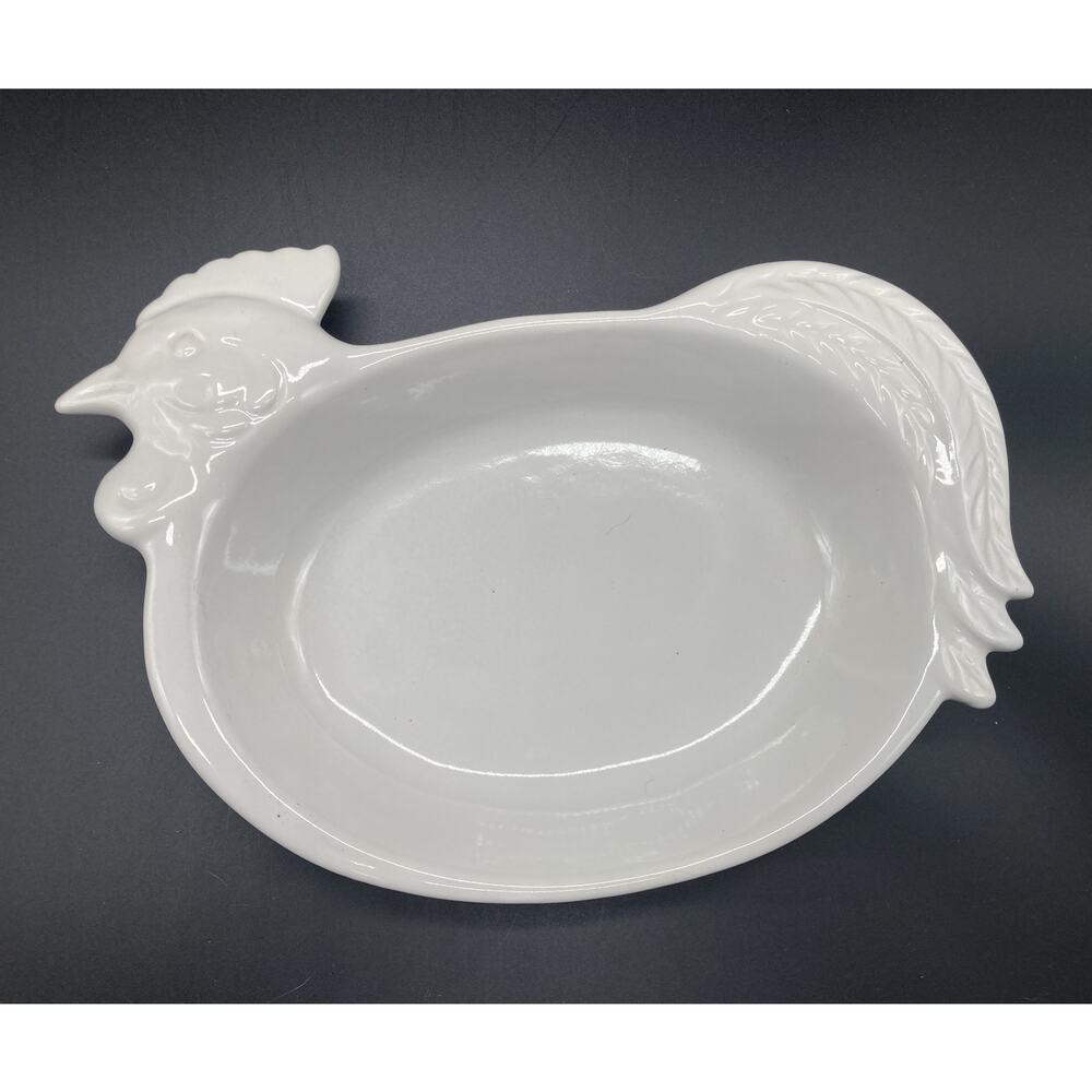 Chicken-Shaped White Ceramic Serving Dish - Oven & Microwave Safe 10" x 7" x 1"